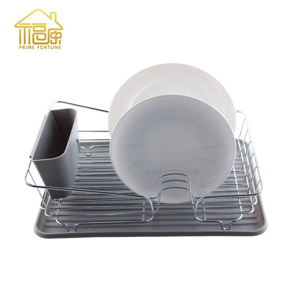 Dish Drying Rack with Large Storage Cutlery Metal Holder,Removable Drainer tray & Chopsticks knife fork Holder for Kitchen