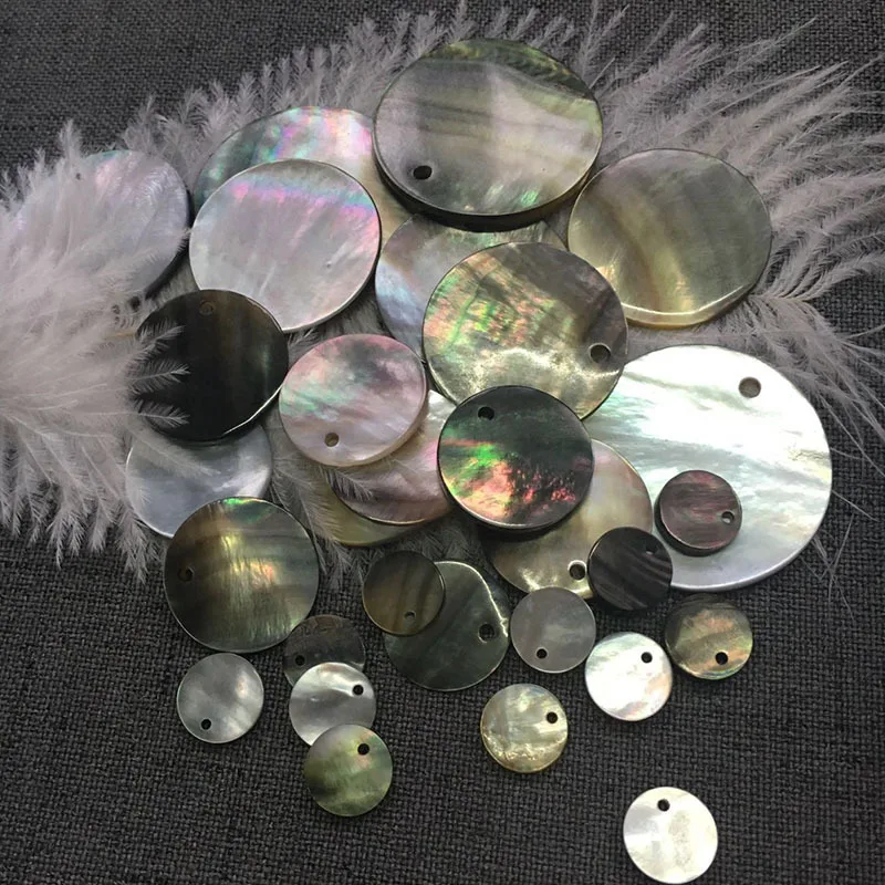 10-30mm drilled black mother of pearl shell polished round discs abalone pearl shell for jewelry
