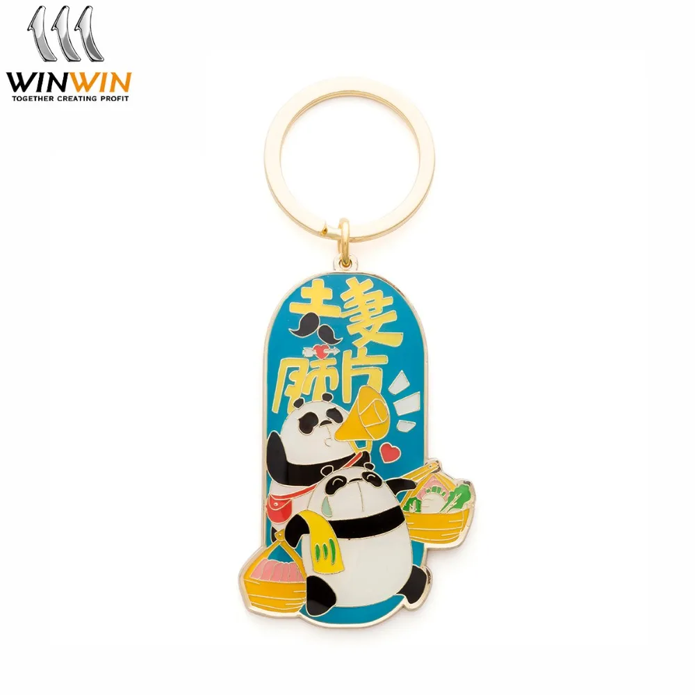 Promotional Custom Colorful Hard Enamel Infilling Panda shape Metal Keychain