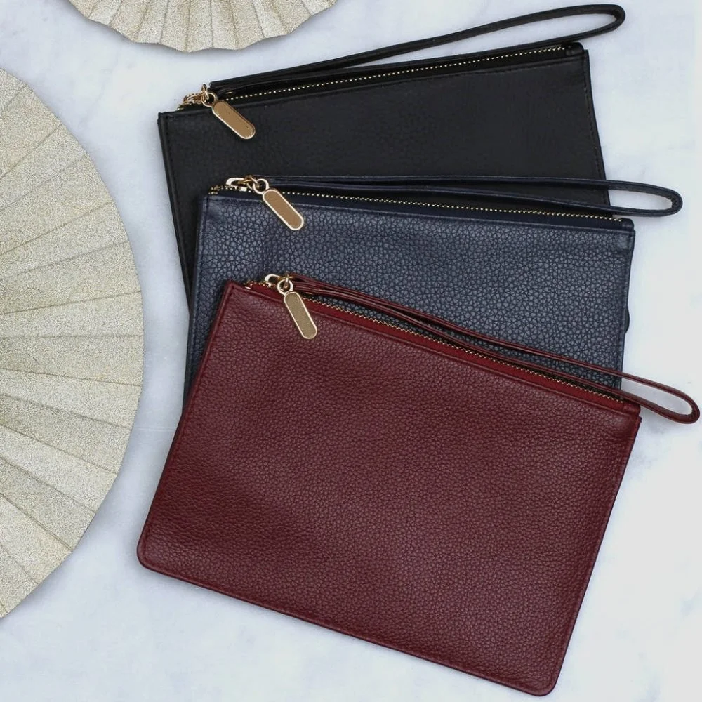 
Personalised Luxury Grain Leather Wrist Strap Clutch Bag Ladies grain leather Purse 