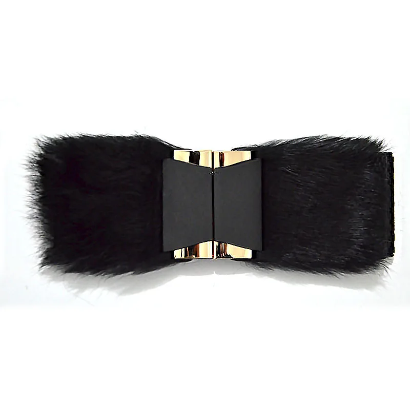 Elegant ladies fashion waist belts,6.0cm width winter style pony hair two pieces buckle elastic band fashion belts