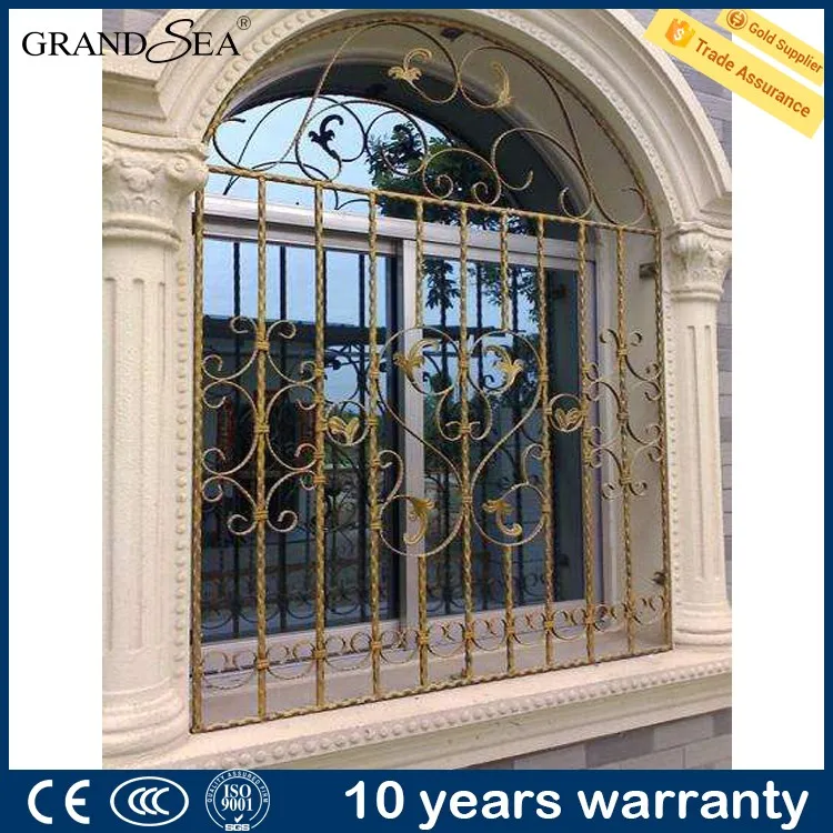 Residential used aluminum glass window with stainless steel grill design burglar proof