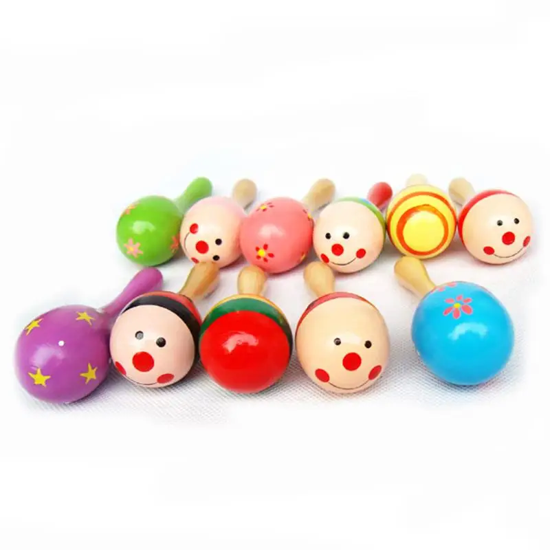 1PC Baby Wooden Ball Toys Baby Rattles Sand Hammer Musical Toy Instrument Sound Maker Baby Attetion Training Toy Random Color