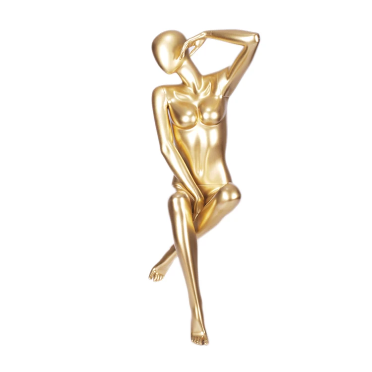 Sitting gold painting body nude big breast busty breasted girl female chest mannequins