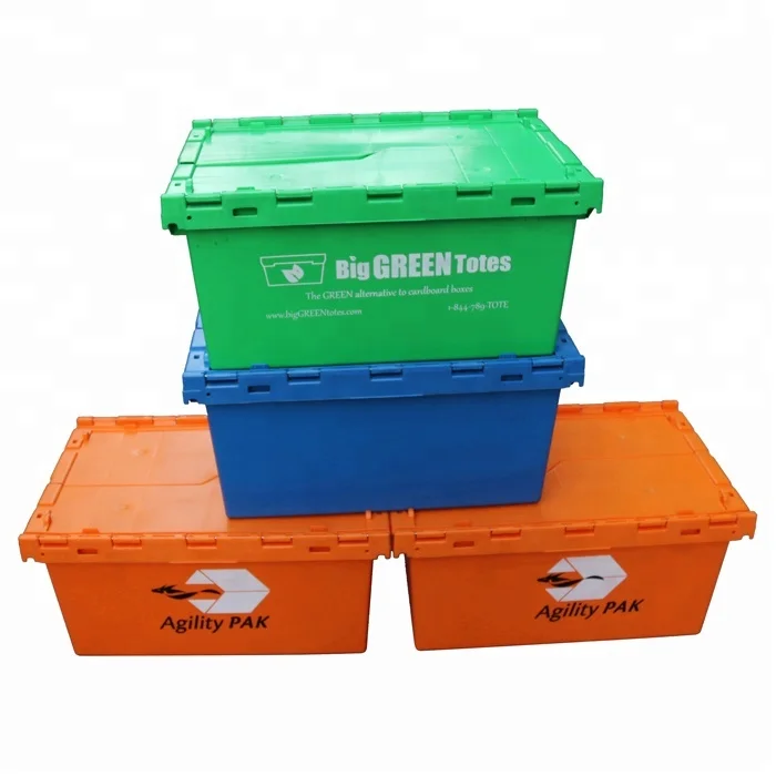 QS big crates for sale used plastic crates with lids and attached Moving Totes Storage Boxes Plastic Transport Crates