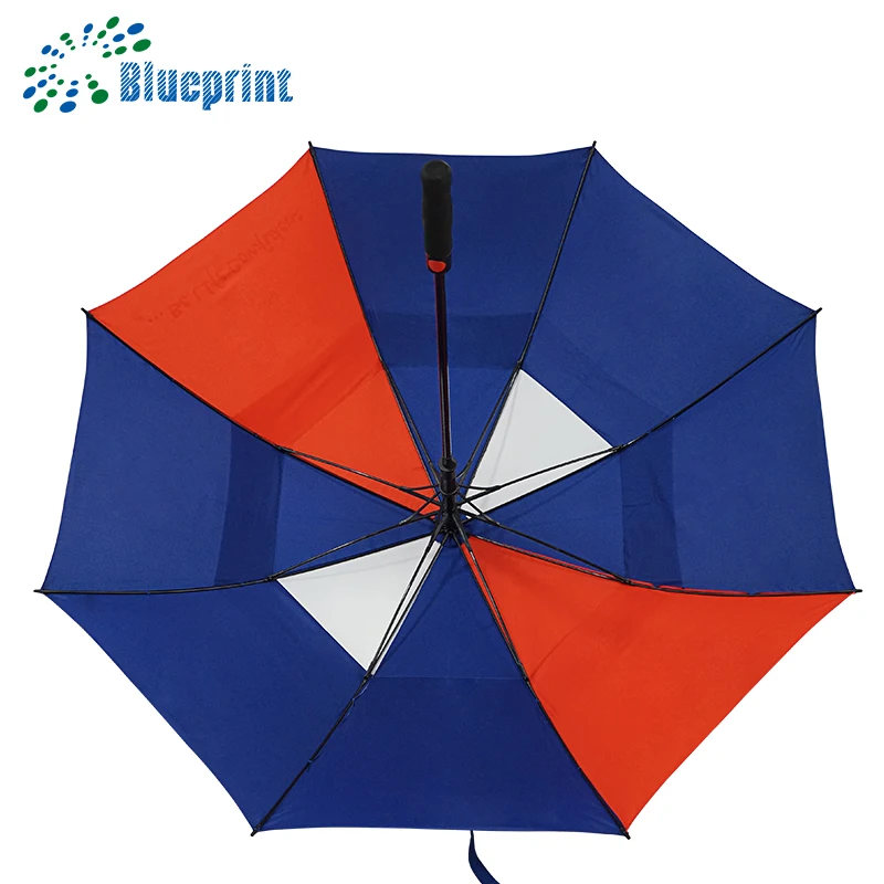 Customized Designs Fiberglass Frame Double Canopy Windproof Golf Umbrella