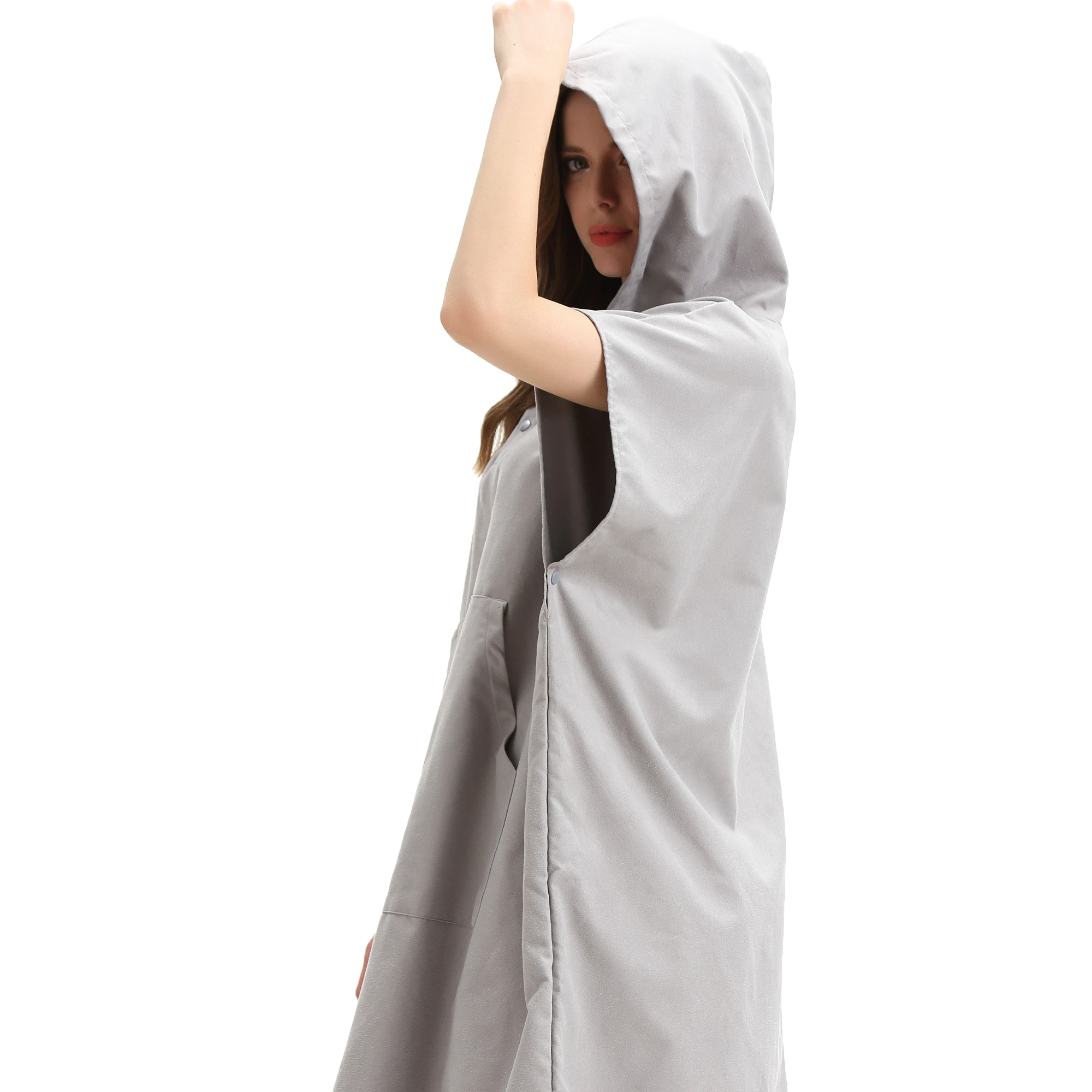 One Size Fit All Microfiber Surf Beach Wetsuit Changing Towel Bath Robe Poncho with Hood