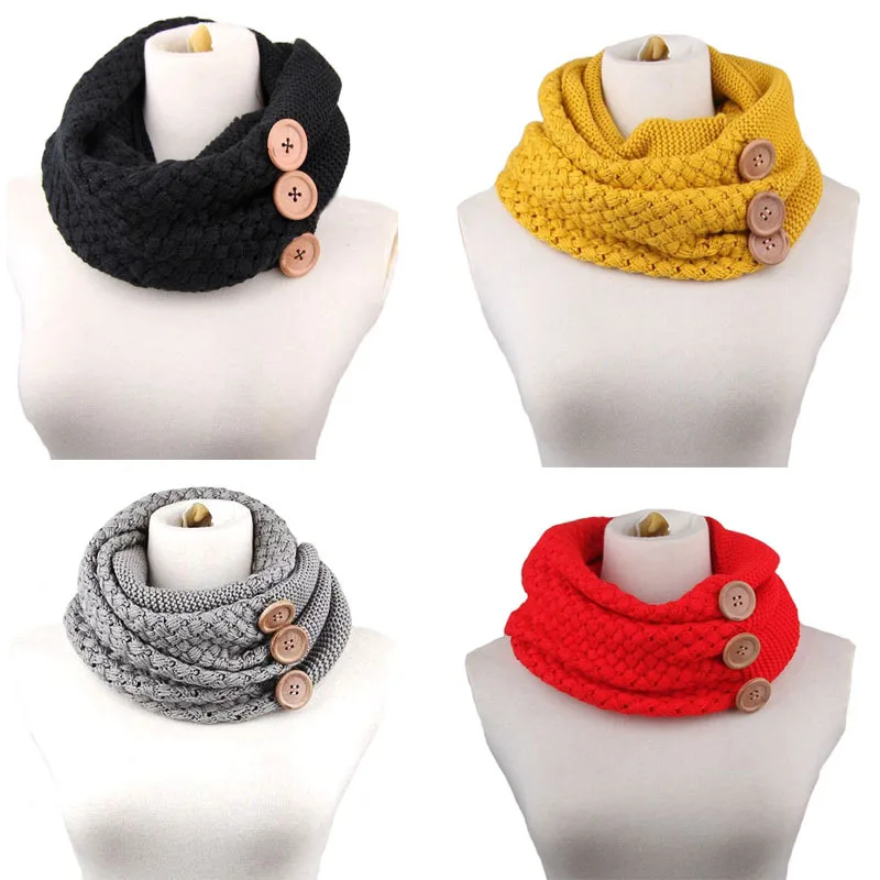 2019 New Autumn Winter Warm Neck Ladies Women Girls  Knit Scarf With Buttons Knitted Neck Scarf