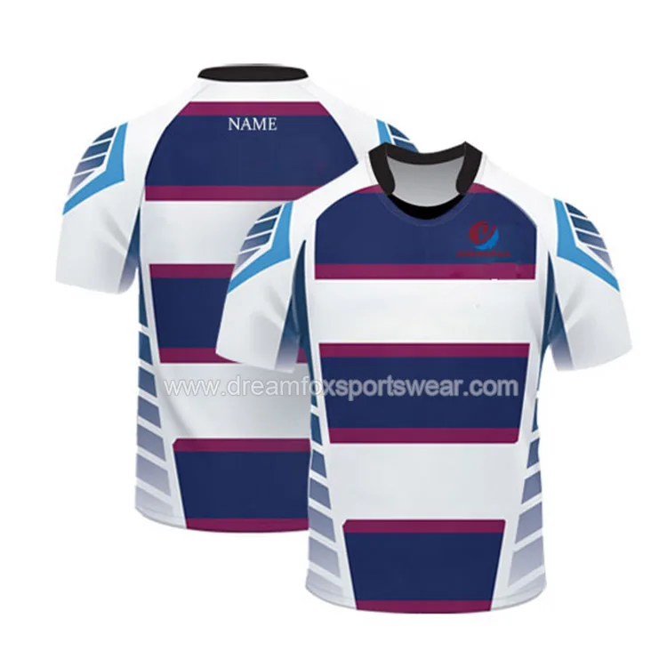 breathable and confortabal fabric youth team training rugby jersey shirt cheap sublimation printed rugby t shirt