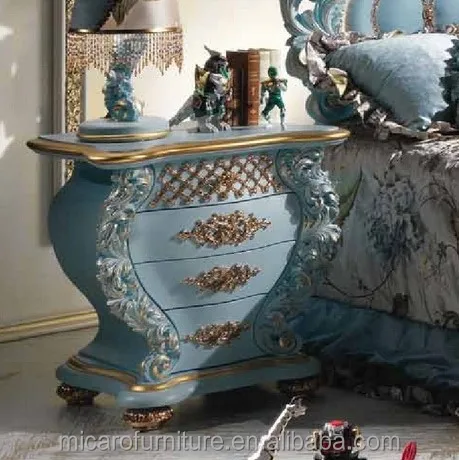 Luxury romantic wooden Sky blue color leather headboard antique Prince kids bed