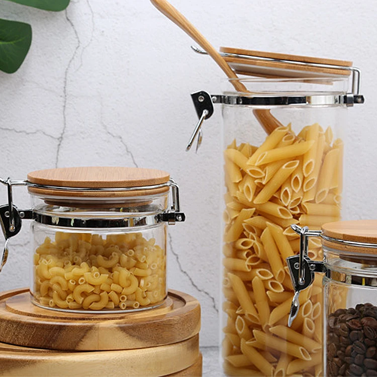 
Wholesale Glass Storage Jar With Stainless Steel Lid Metal Clip 