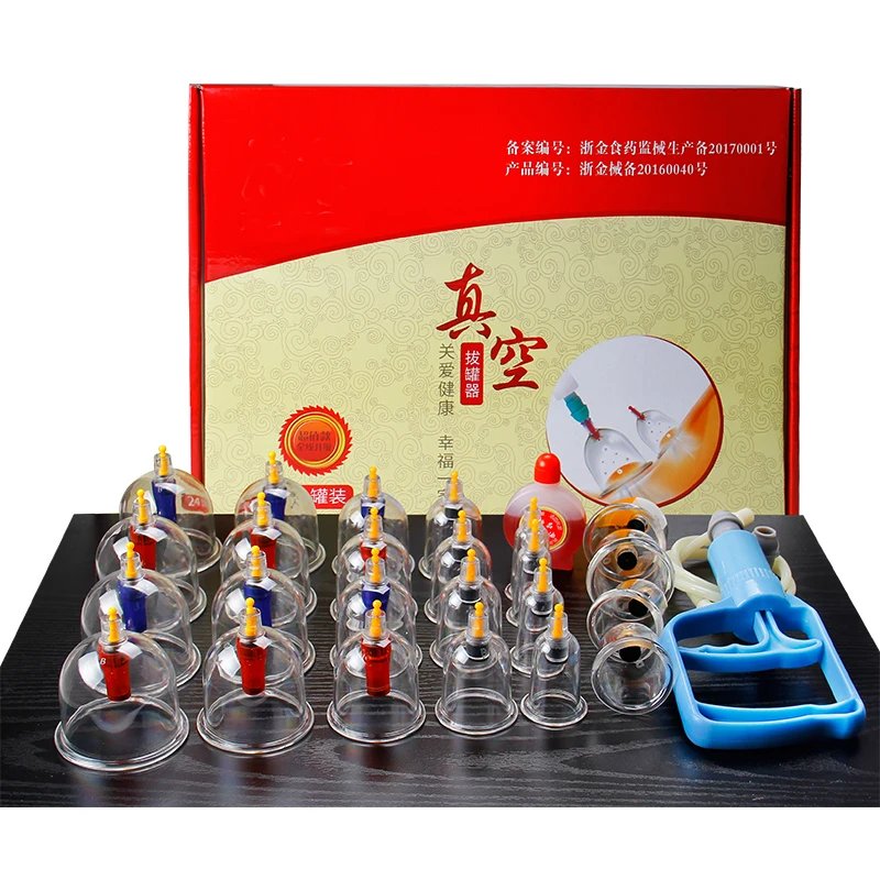 PZ Vacuum Therapy Medical Cupping Devices Suction Ventouse Cupping Machine Hijama Plastic Ce OEM 7 Piece Cupping Set 24pcs