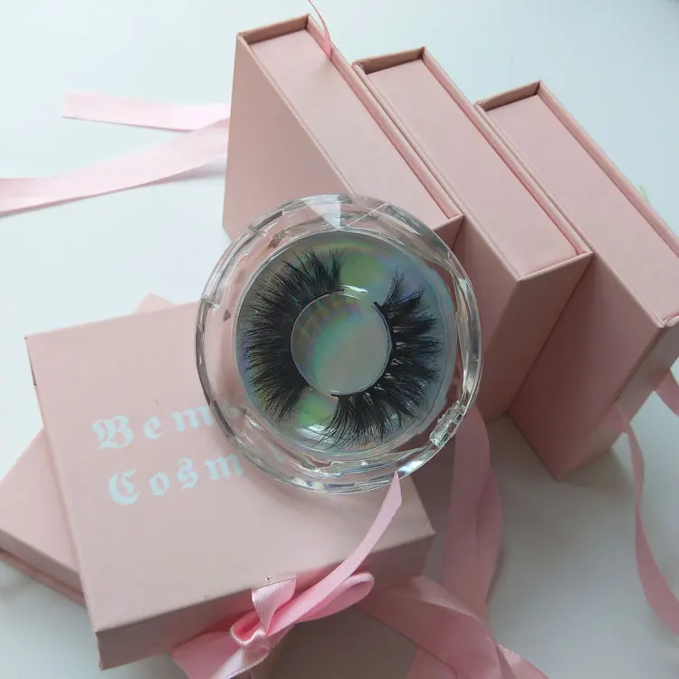 Wholesale Custom Long Dramatic 25mm Lashes Individual Create Your Own Lashes With pink Custom Packaging