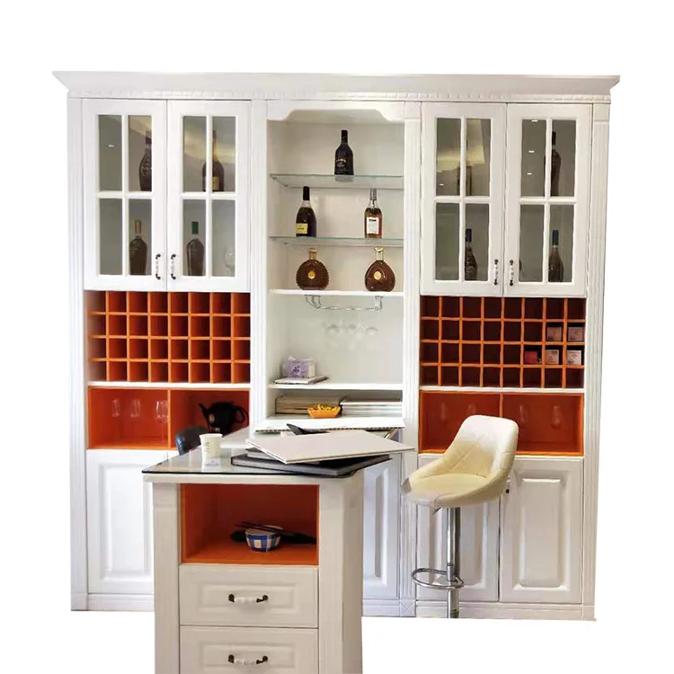 
High quality home furniture wall display cabinet wooden wine bar cabinet with glass display bar 