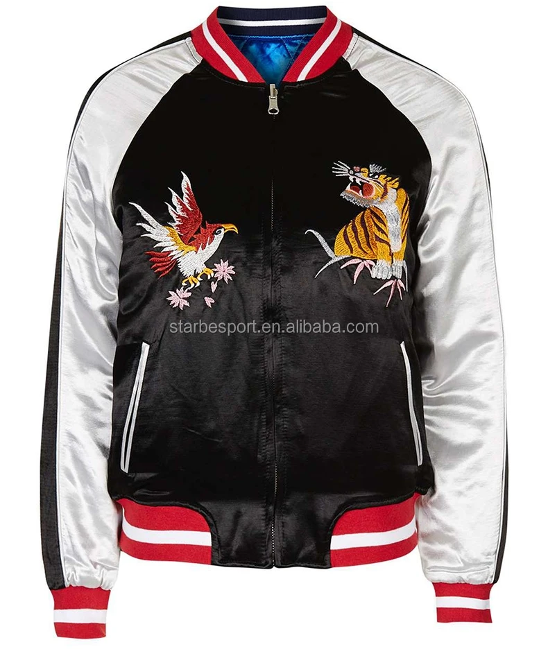 
Custom Fashion Embroidered Reversible Souvenir Satin Bomber Jackets Wholesale 