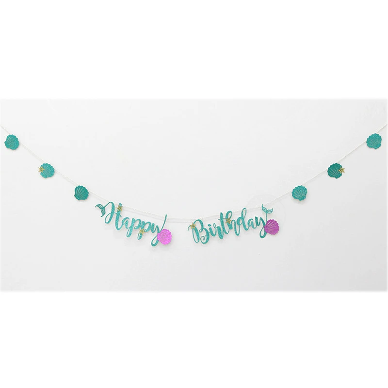 2018 Hot Sparkling Blue Mermaid Style Happy Birthday Bunting Banner Birthday Party Decoration