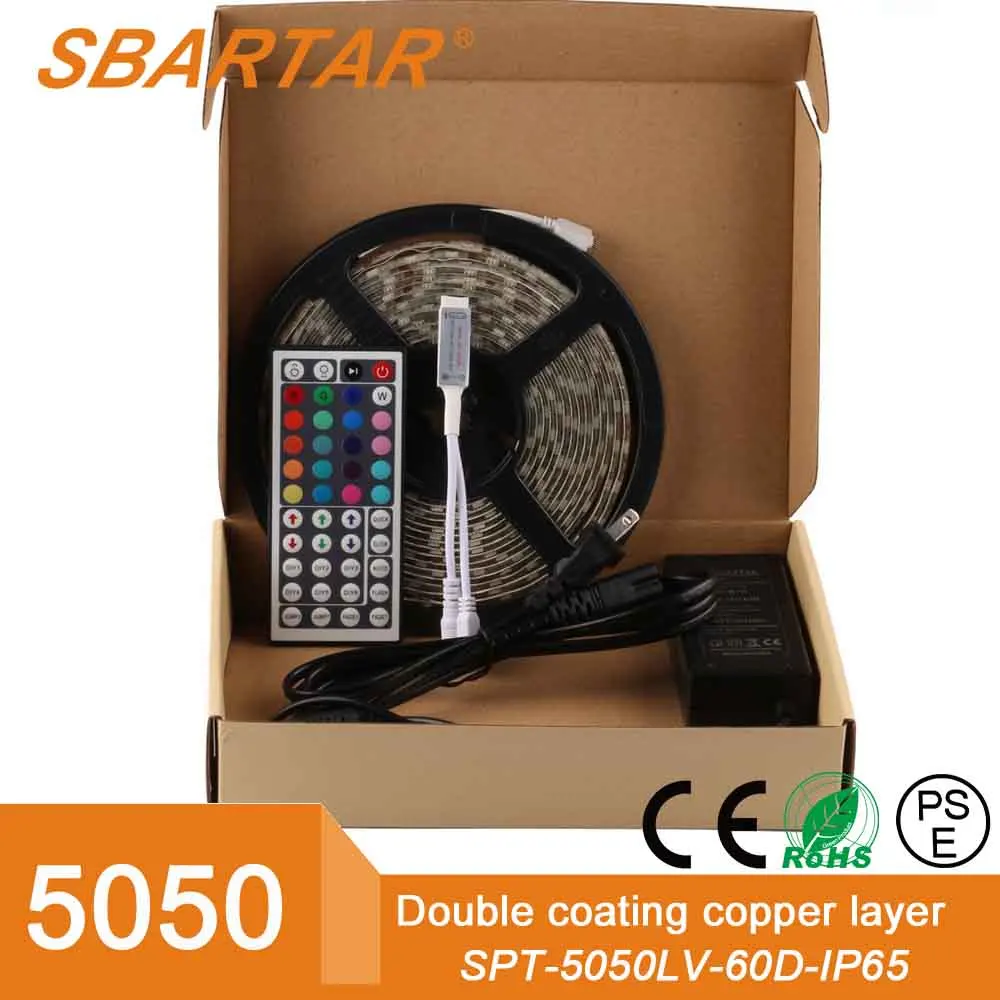 5Meter Waterproof Flexible Color Changing RGB SMD5050 300 LEDs Light Strip Kit with 44 Key Remote and 12V 5A Power Supply