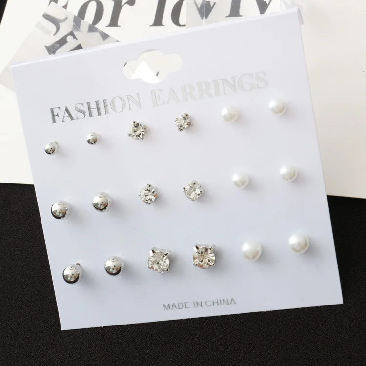 YWMT 2019 Gold Jewelry DIAMOND Round Ball 9 Piece Earring Set Crystal Rhinestone Pearl Fascinating Stud Earrings Women