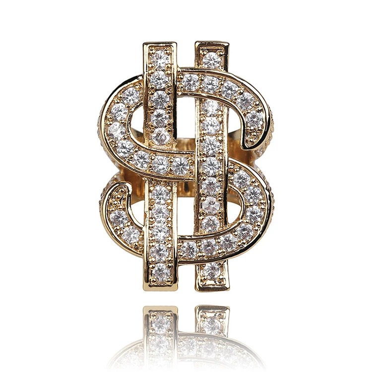 
New Arrival Iced Out Dollar Sign CZ Micro Pave Mens Gold Silver Ring 