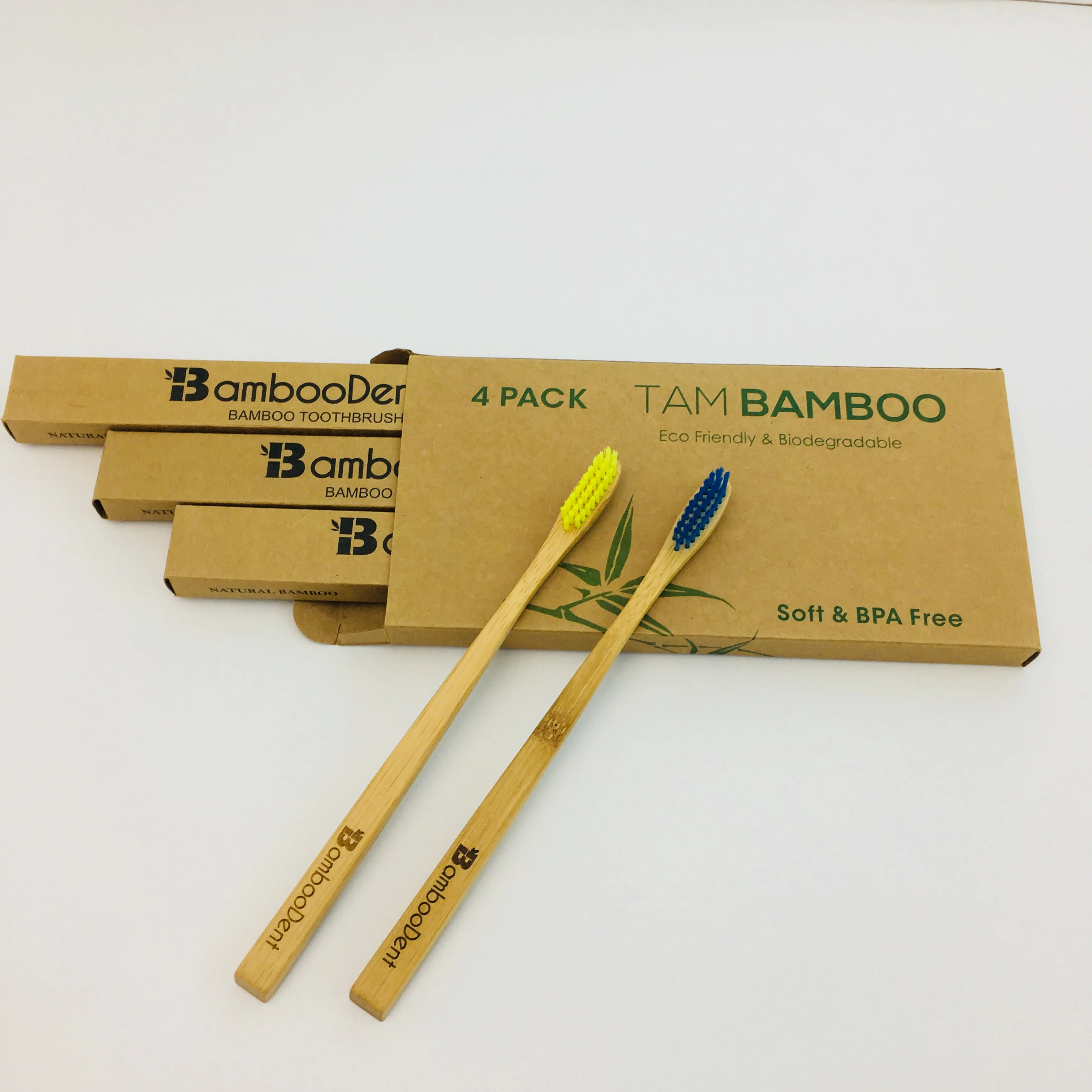 Customized Wooden Bamboo DuPont Bristles 4PCS Pack Toothbrush