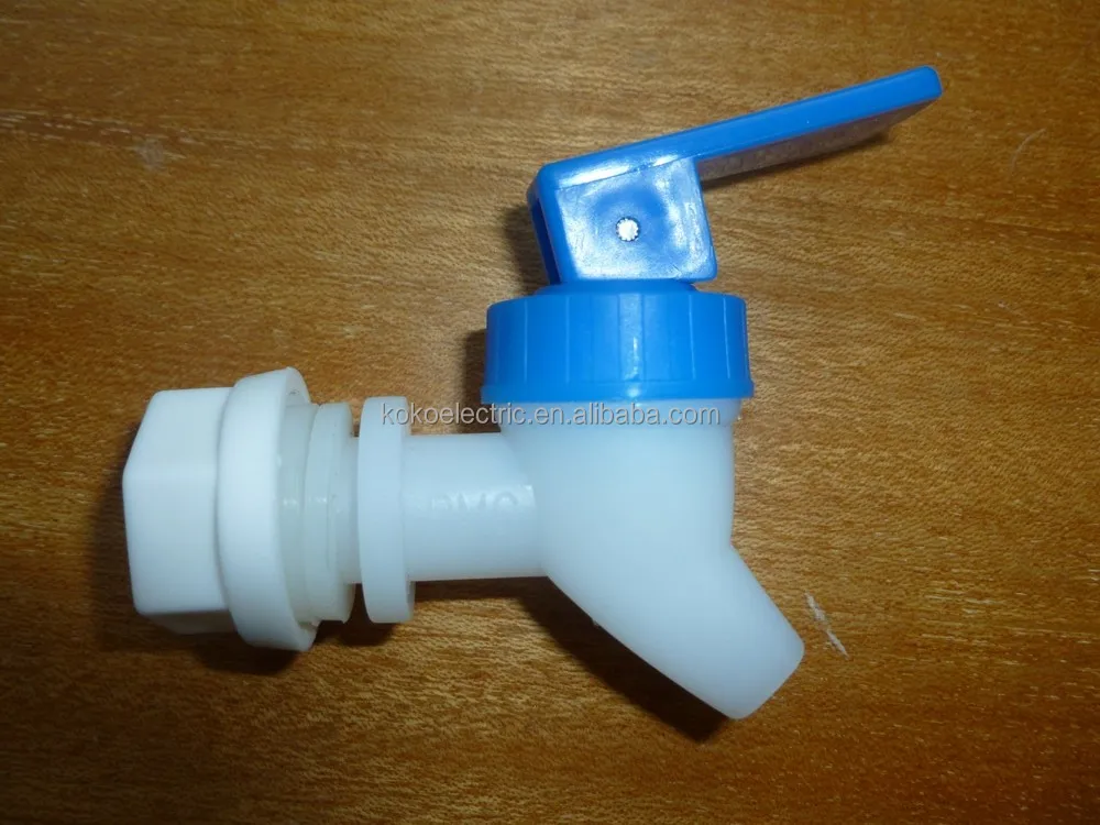 Plastic bottled water dispenser tap with red or blue handle
