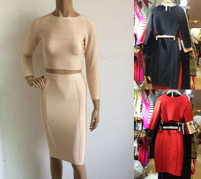 Stretch Knit 2016 new font b winter b font Beige long sleeve Two Piece Set Cocktail