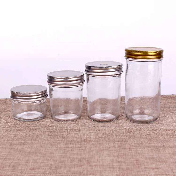 
Round 4oz 8oz 12oz 18oz wide mouth glass mason jar with metal lid for jam food storage 
