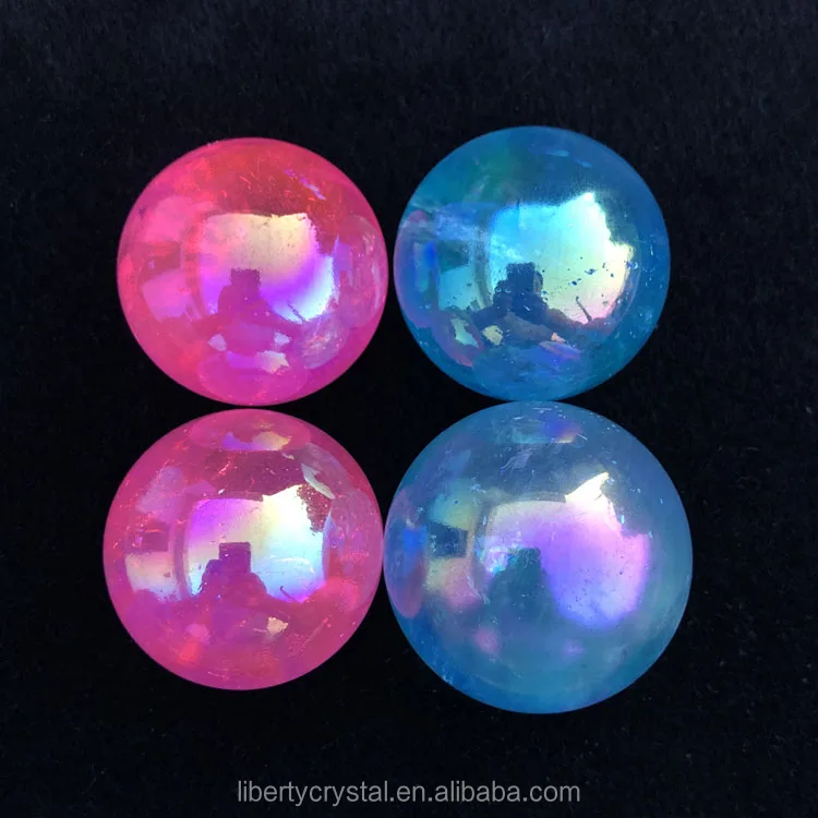 Blue Quartz Crystal Bismuth Titanium Silicon Rainbow Aura Sphere For Sale