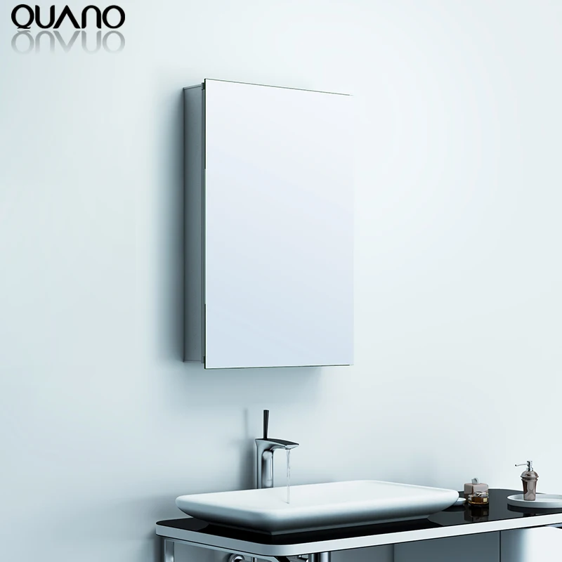 Wall Mounted Flat Rectangle Shape Bathroom Mirror Cabinet
