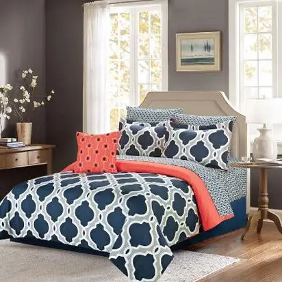 Королевский Комплект постельного белья с простынями, темно-синий и серый комплект постельного белья Quatrefoil