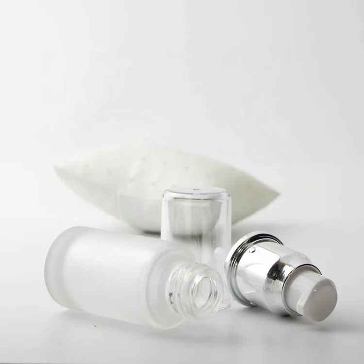 Top quality 30ml frosted transparent glass empty vacuum pump airless bottle for skin care lotion