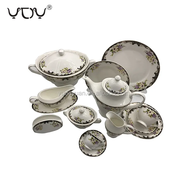 wholesale custom design fine porcelain dinnerware 61pcs royal elegant new bone china dinner set luxury for 8 person