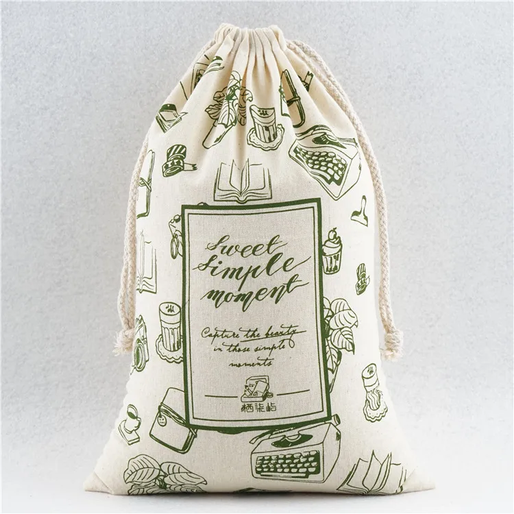 Wholesale Custom logo printed small 100% cotton muslin drawstring gift bag, soft cotton pouch printing logo