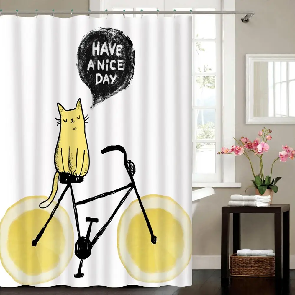 Wholesale Custom Design Digital Printing Fancy Cute Cartoon Characters Printed Bathroom Shower Curtains
