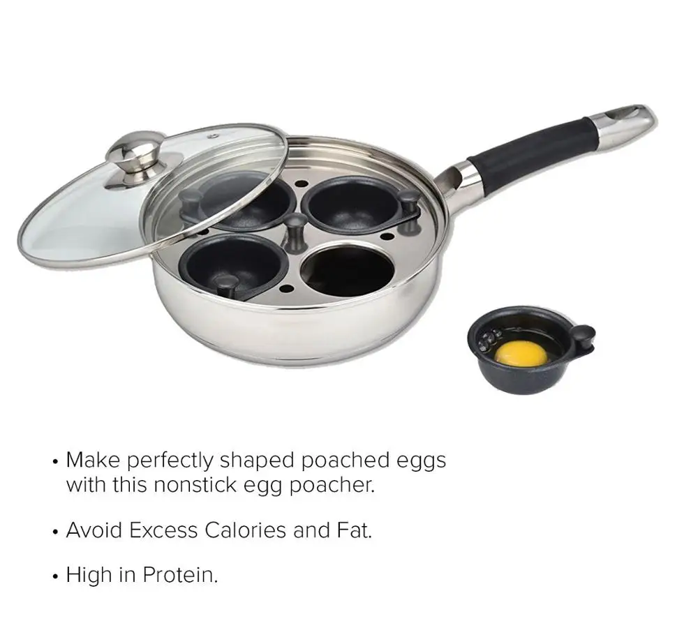 
Egg Poacher Pan Set with 4 Egg Poaching Cups and Stainless Steel Frypan Pan egg steamer 