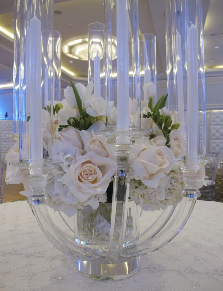 Wedding Centerpieces With Flowers And Light 8 Arms Crystal Clear Candelabra Hurricanes Candlesticks