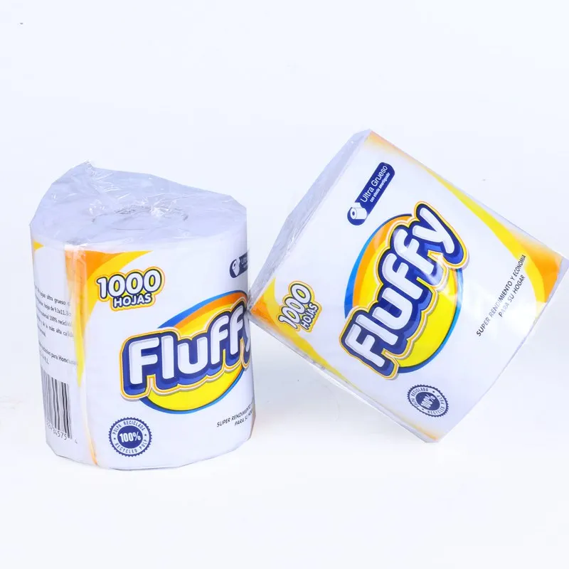 Переработанный 1ply 1000 листов рулон туалетной бумаги