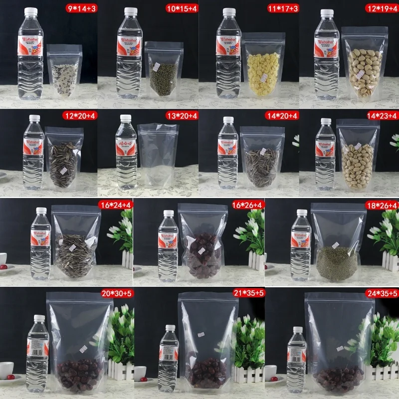 Doypack Plastic Standing up Pouches Resealable  Food Packaging Bags with Zipper Transparent PE Gravure Printing Accept