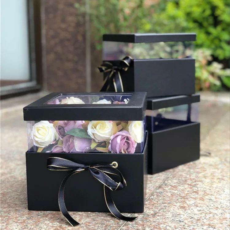 
2018 new design square paper flower box with PVC window 