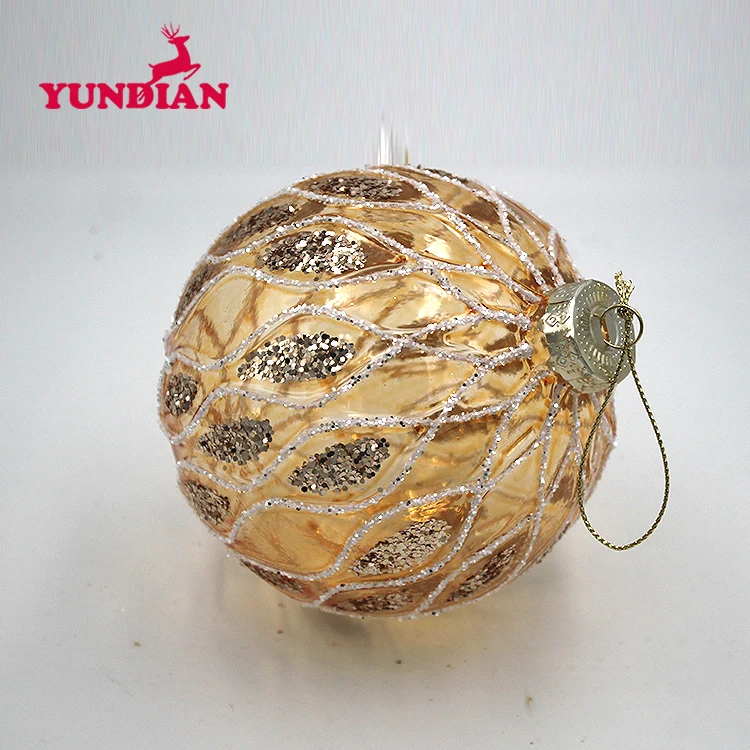 Handmade Elegent Gold Clear Christmas Decoration Baubles Glass Ball Ornaments For Xmas Home Xmas Tree Hanging