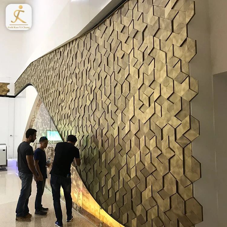 bronze hexagon laser interior stainless steel art decorative metal 3d wall panels backlit laser cut decor partition wall board