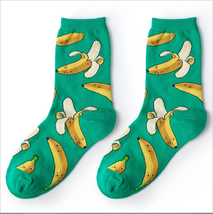 knit High quality fuzzy fruit banana printed happy girl novelty socks