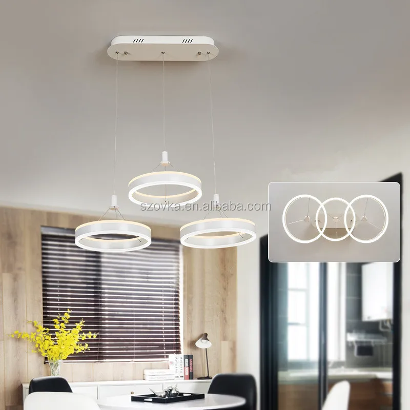Simple post modern dinning room circle pendent light white acrylic led modern pendant light chandelier