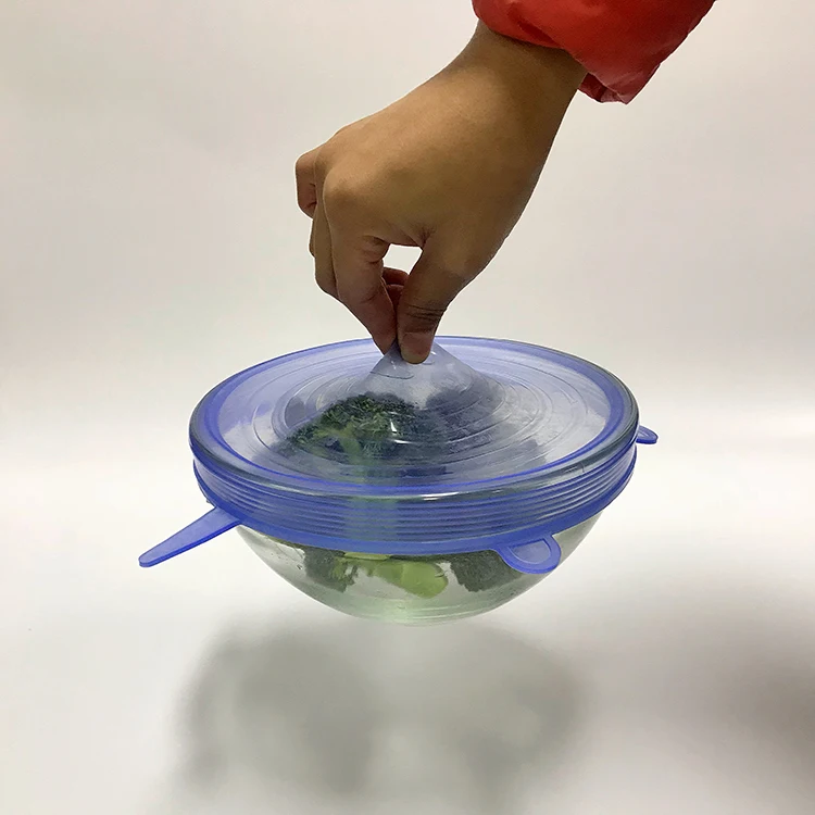 Food grade 6.5cm, 9.5cm, 11.5cm, 14.5cm, 16.5cm, 20.5cm reusable 6 pack pcs silicone stretch lids