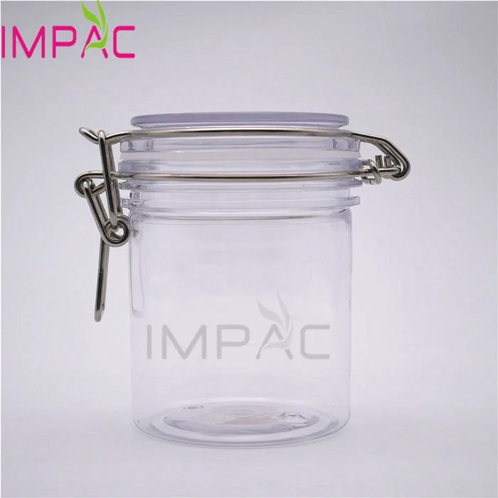 Empty clear airtight seal plastic jars with flip top for storage use