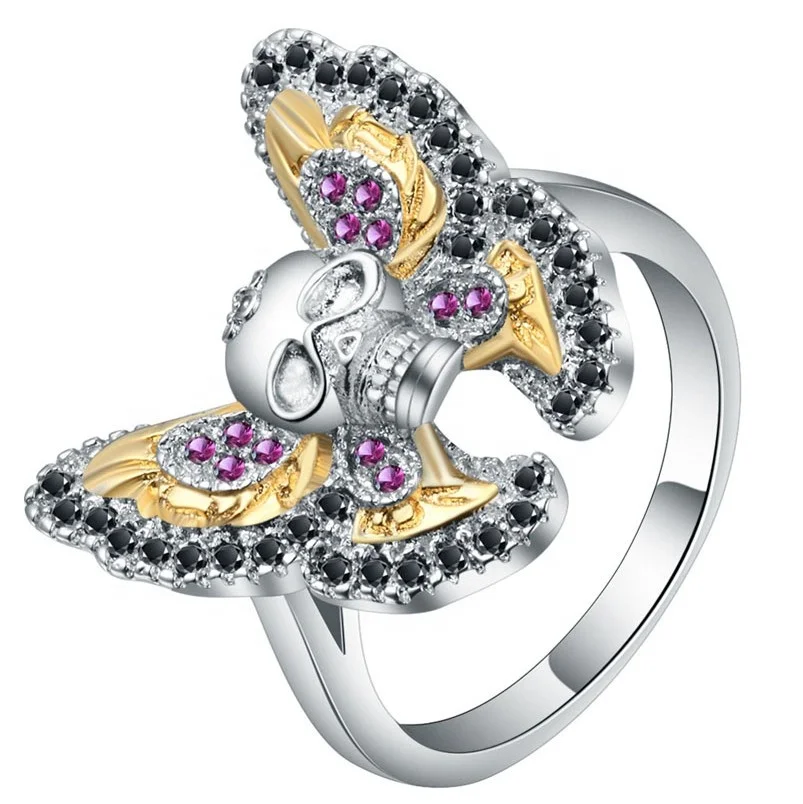 AC010721 AngryCat Fashion Gothic Style Butterfly Skull Ring for Men and Women Biker Jewelry New Cool Style Motor Biker