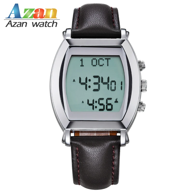 Muslim Azan Wrist Watch prayer time automatic qibla compass Hijir alarm islamic watch setting hijri calendar at makkah