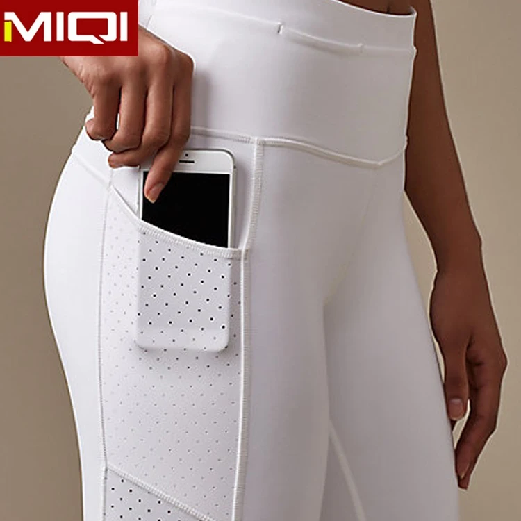 Wholesale Ladies White High Waist Pocket Gym Leggings OEM Custom Brand Women Sports Wear