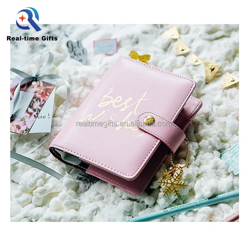 Cute Holiday Gifts Golden Snowflake Diary Planner Organizer A6 PU Leather Agenda Cover
