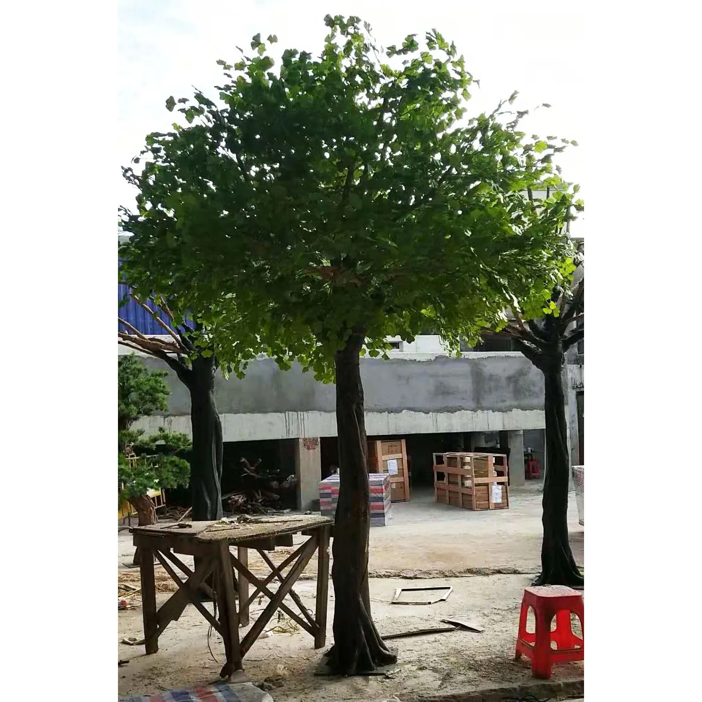 Fiberglass Green Artificial Ginkgo Tree For Indoor Outdoor Decorative